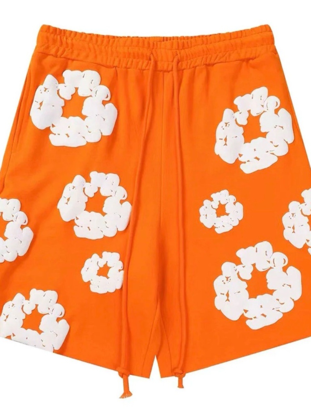 Orange Floral Graphic Drawstring Shorts